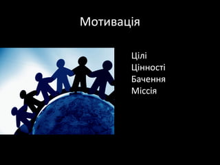 Мотивація

       Цілі
       Цінності
       Бачення 
       Міссія
 