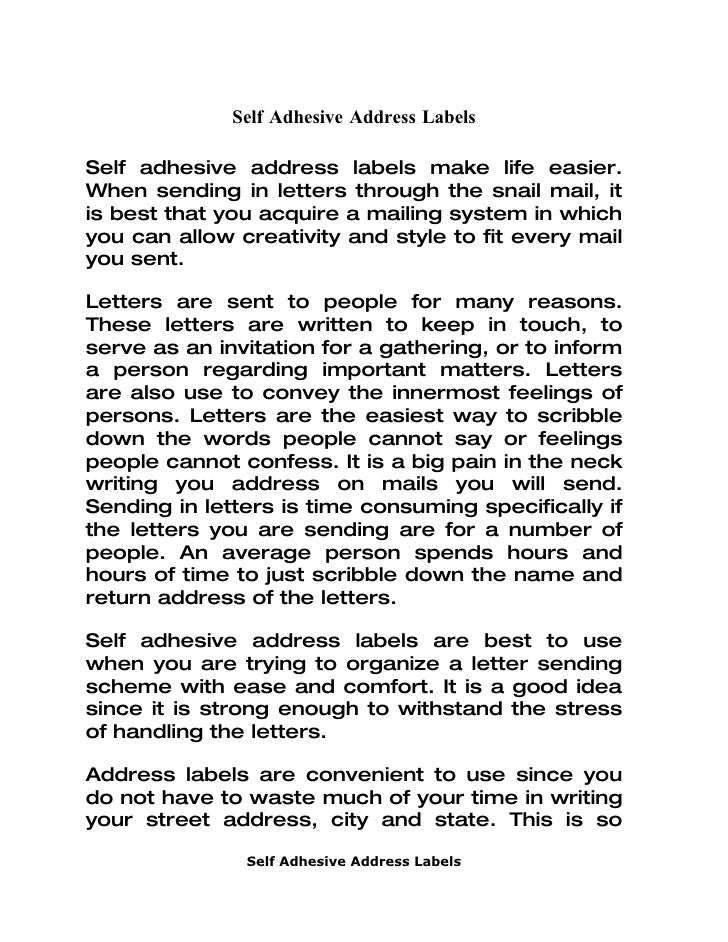 Self adhesive address labels