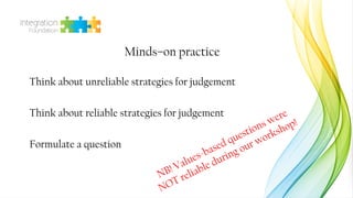 Think about reliable strategies for judgement
Think about unreliable strategies for judgement
Minds–on practice
Formulate ...