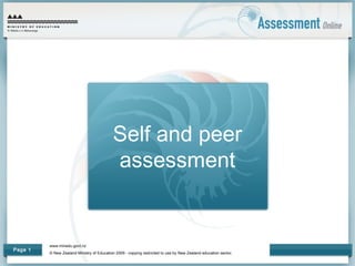 Self and peer
                                            assessment


         www.minedu.govt.nz
Page 1
         © New Zealand Ministry of Education 2009 - copying restricted to use by New Zealand education sector.
 