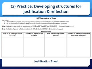 (2) Practice: Developing structures for
justification & reflection
Justification Sheet
 