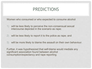 Alcohol mediates the relationship between alcohol and reporting rape to the police Slide 9
