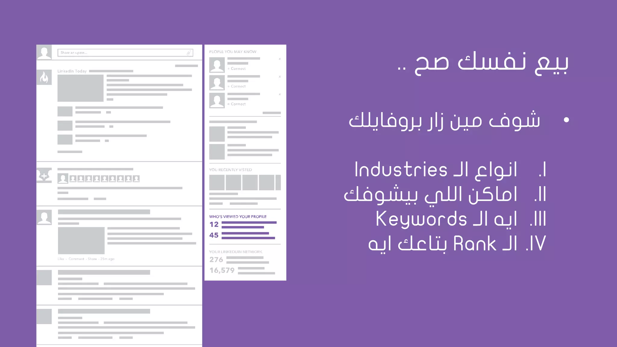 ‫صح‬ ‫نفسك‬ ‫بيع‬..
•‫بروفايلك‬ ‫زار‬ ‫مين‬ ‫شوف‬
.I‫الـ‬ ‫انواع‬Industries
.II‫بيشوفك‬ ‫اللي‬ ‫اماكن‬
.III‫الـ‬ ‫ايه‬Keywords
.IV‫الـ‬Rank‫ايه‬ ‫بتاعك‬
 