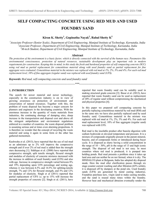 Self compacting concrete using red mud and used foundry sand | PDF