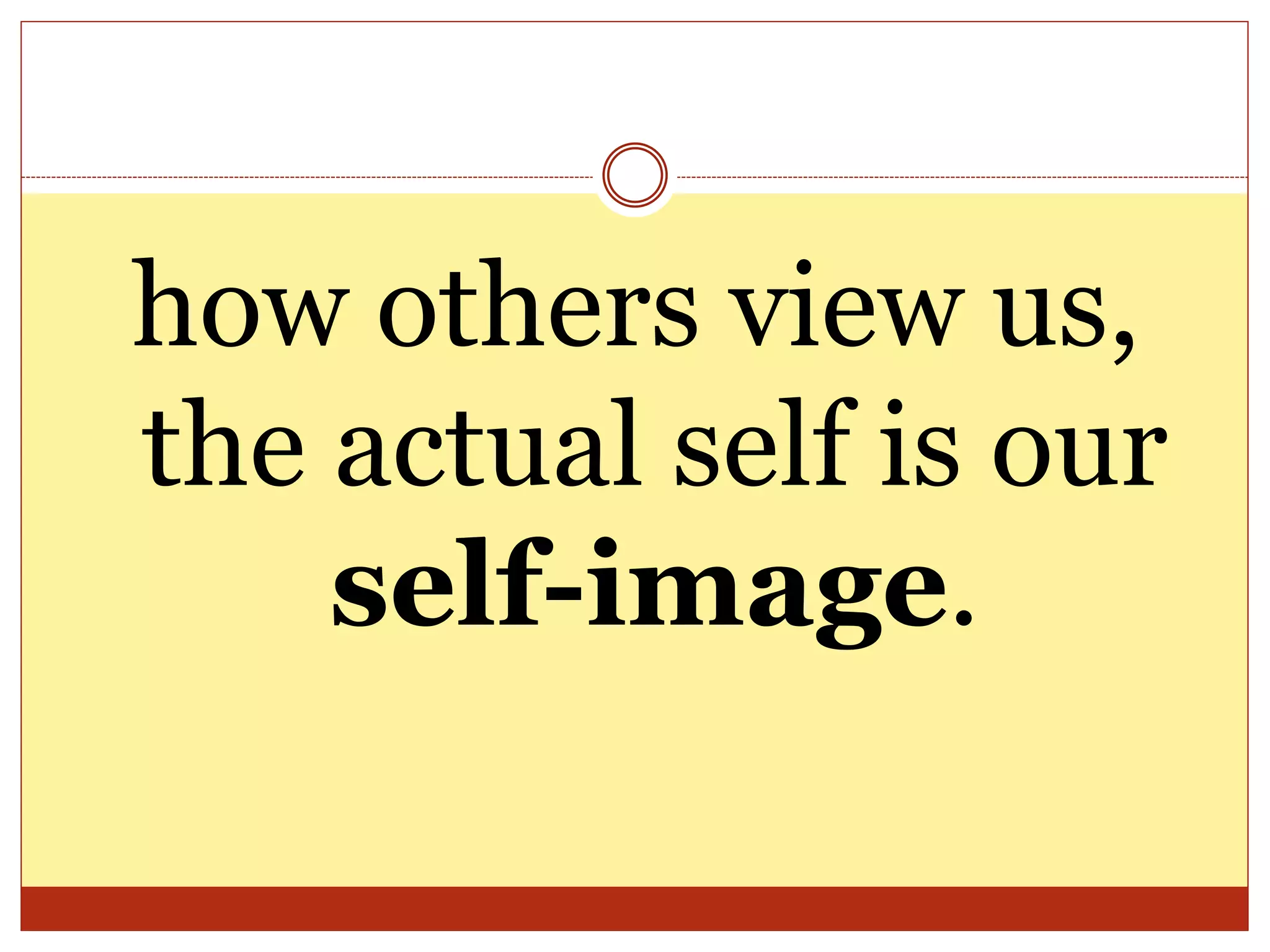 how others view us,
the actual self is our
self-image.