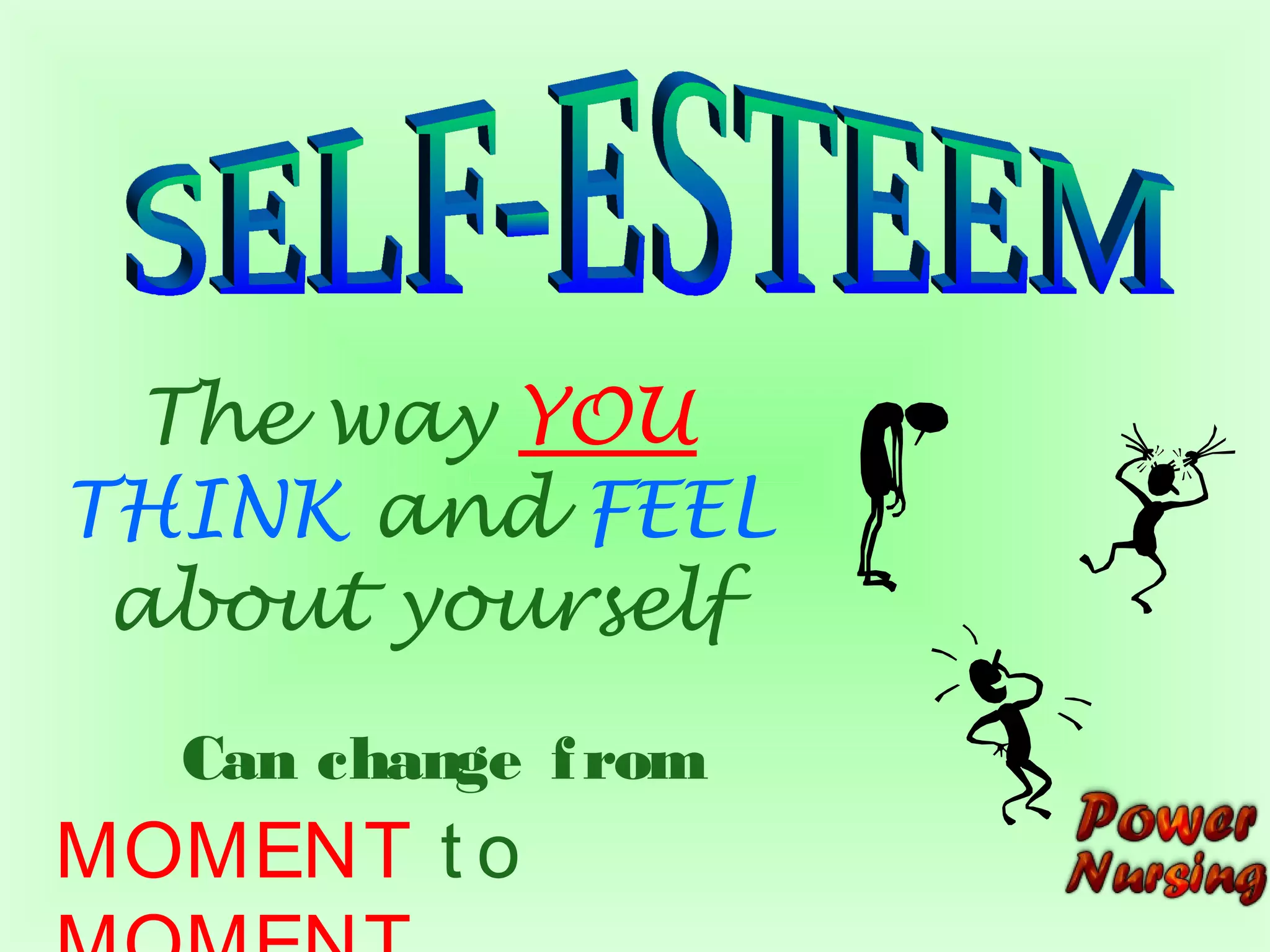 The way YOU 
THINK and FEEL 
about yourself 
Can change f rom 
MOMENT t o 
MOMENT 
 