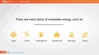 There are many forms of renewable energy, such as:
Self consumption
 