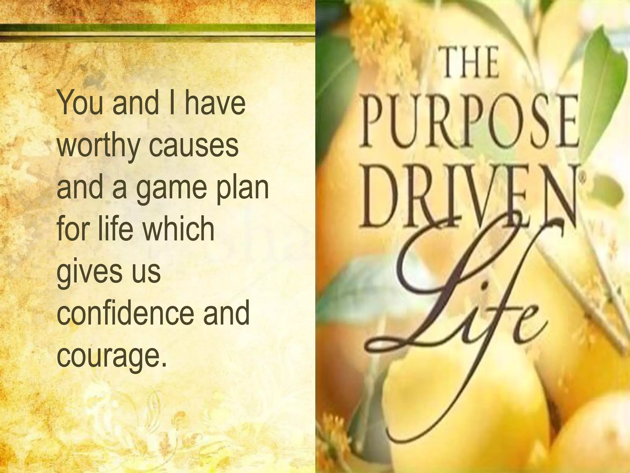 You and I have
worthy causes
and a game plan
for life which
gives us
confidence and
courage.