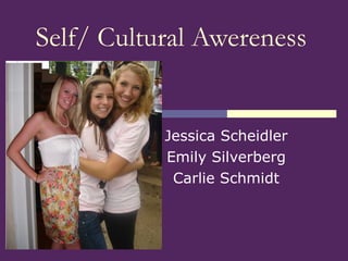 Self/ Cultural Awereness Jessica Scheidler Emily Silverberg Carlie Schmidt 