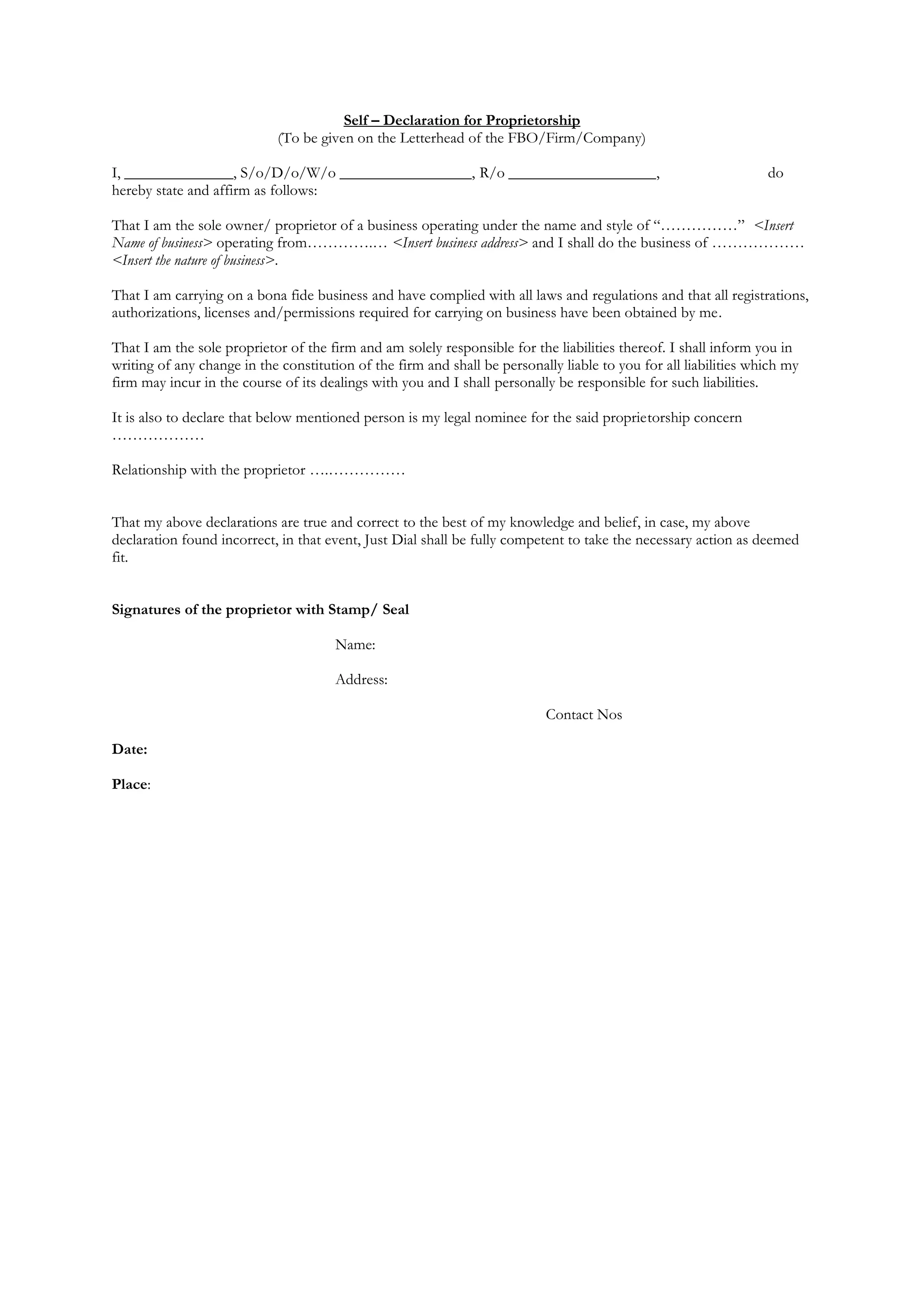 Self Declaration Template docx Free Download self-declaration-template-docx-free-download