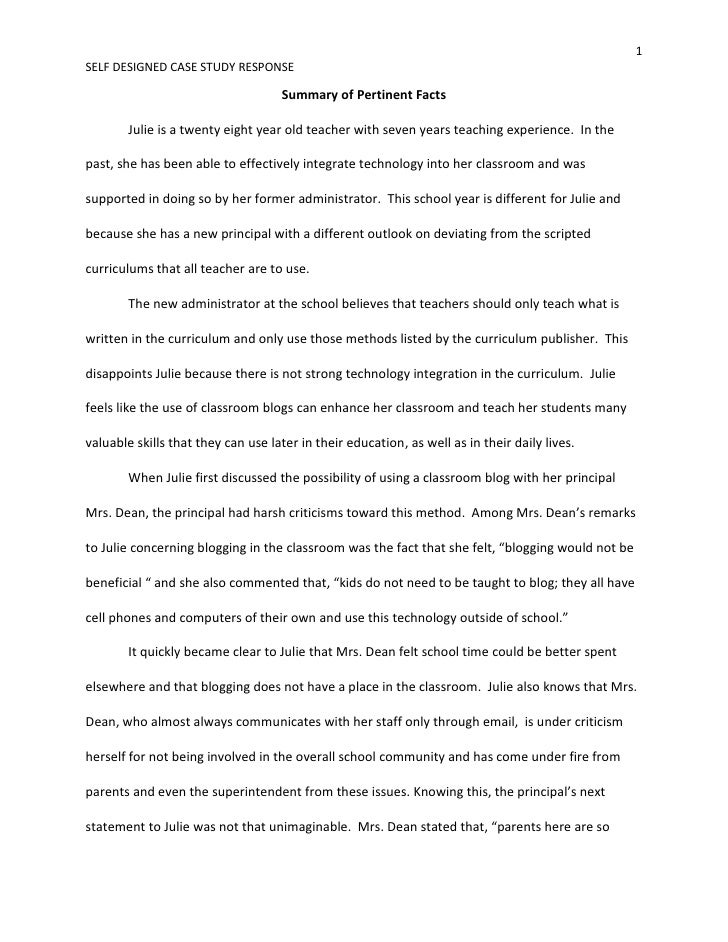 Self Designed Case Study Response Self Designed Case Study Response
