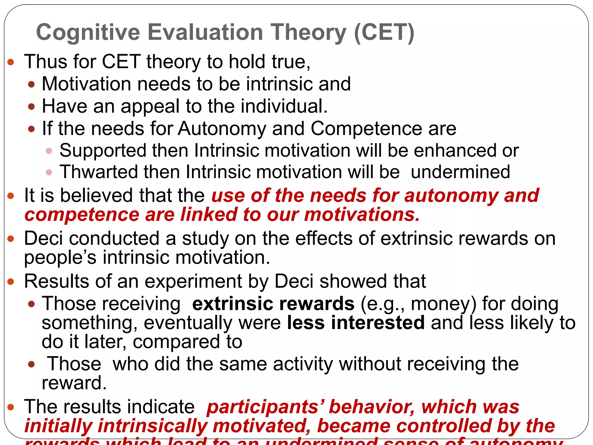 Cognitive Motivation Examples Self determination theory | PPTX