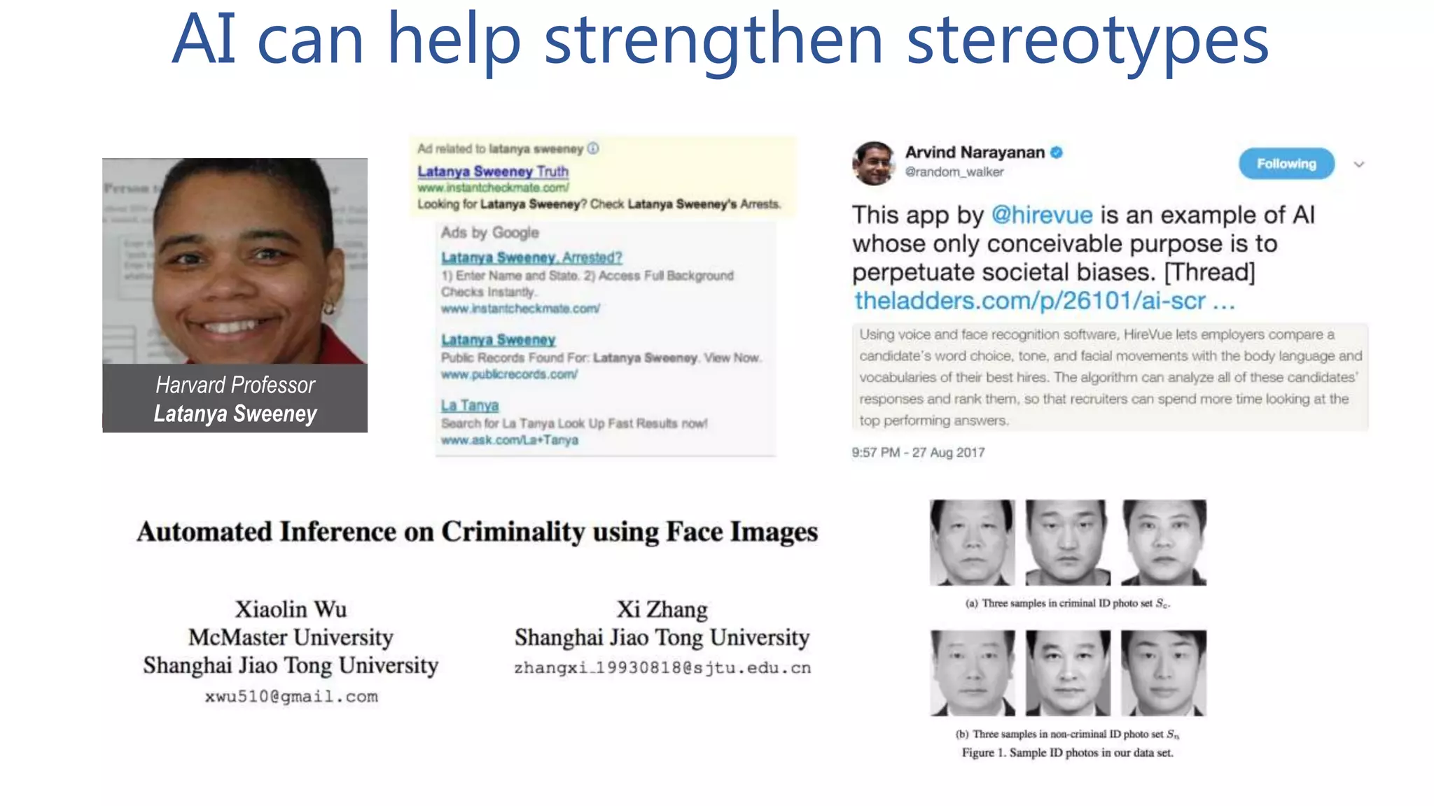 AI can help strengthen stereotypes
Harvard Professor
Latanya Sweeney
 