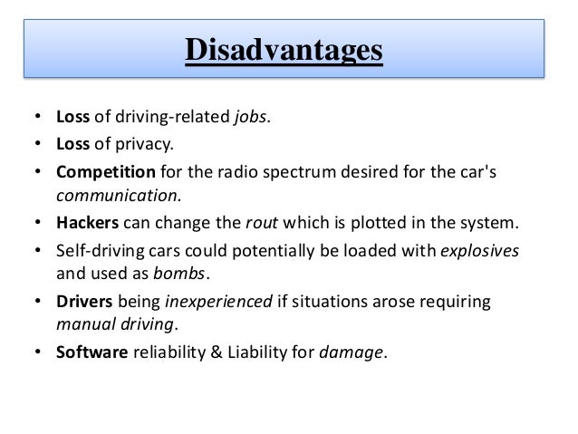 Disadvantages Of Self Driving Cars