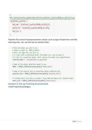 135 | P a g e
Pipeline file contain hyperparameters values such as type of optimizer and the
learning rate…etc. we will see its content later.
Section 3: Set up Training Environment
Install required packages:
 