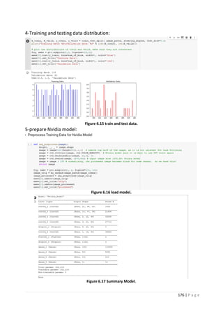 176 | P a g e
4-Training and testing data distribution:
Figure 6.15 train and test data.
5-prepare Nvidia model:
Figure 6.16 load model.
Figure 6.17 Summary Model.
 