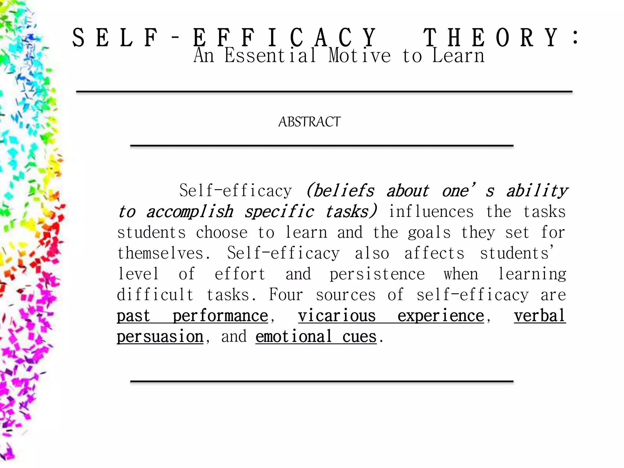 Self efficacy by John Lewis Suguitan | PPTX