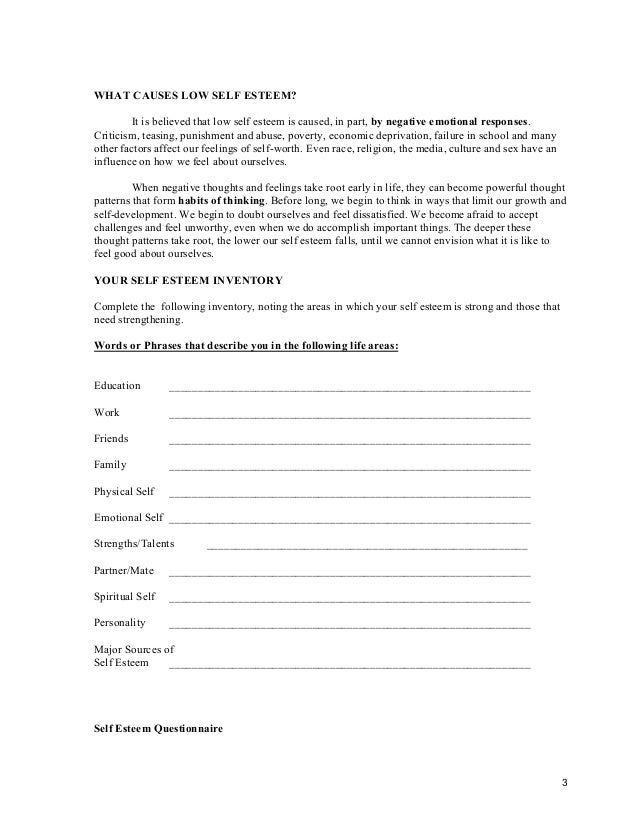 Self Esteem Questionnaire: SOAR Program