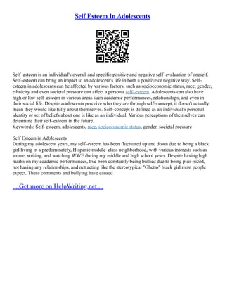 Self Esteem In Adolescents | PDF