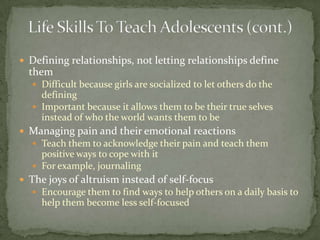 Saplings in a HurricaneAdolescent girls are saplings in a hurricane.  They are young and vulnerable trees that the winds blow with immense strength.Developmentally, everything is changing!Distance between parents increases while distance between peers decreasesMany mixed messages are presented to girls in this time of identity formation.Be sexy but not sexual.Be independent but nice.Be smart but not so smart that you threaten boys.False self-trainingGirls are being trained to be what the culture wants them to be and not necessarily what they want to be