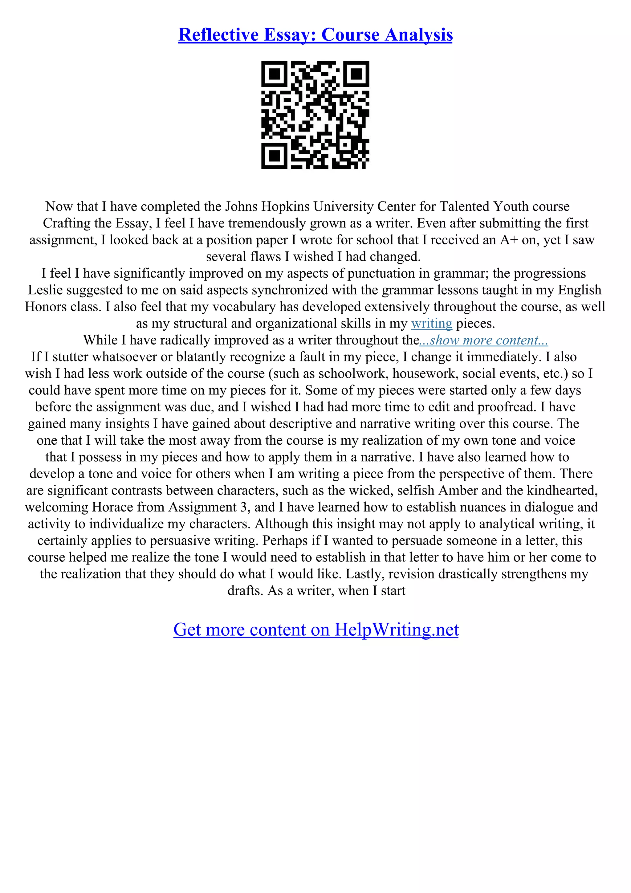 Self Evaluation Essay | PDF