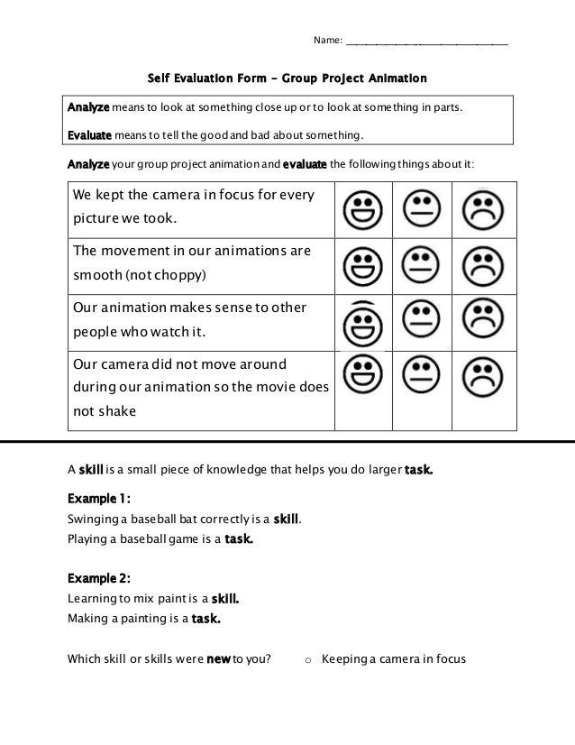 Self evaluation worksheet for writing