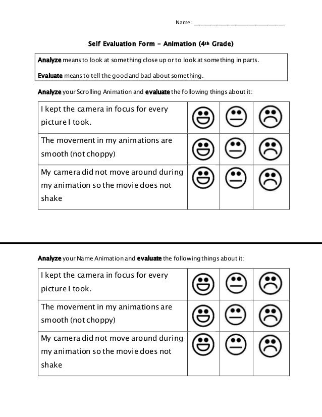 Self evaluation form scrolling and name animations