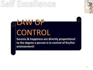 LAW OF CONTROL Success & happiness are directly proportional to the degree a person is in control of his/her environment! 