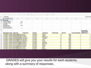 GRADES will give you your results for each students,
along with a summary of responses.
 