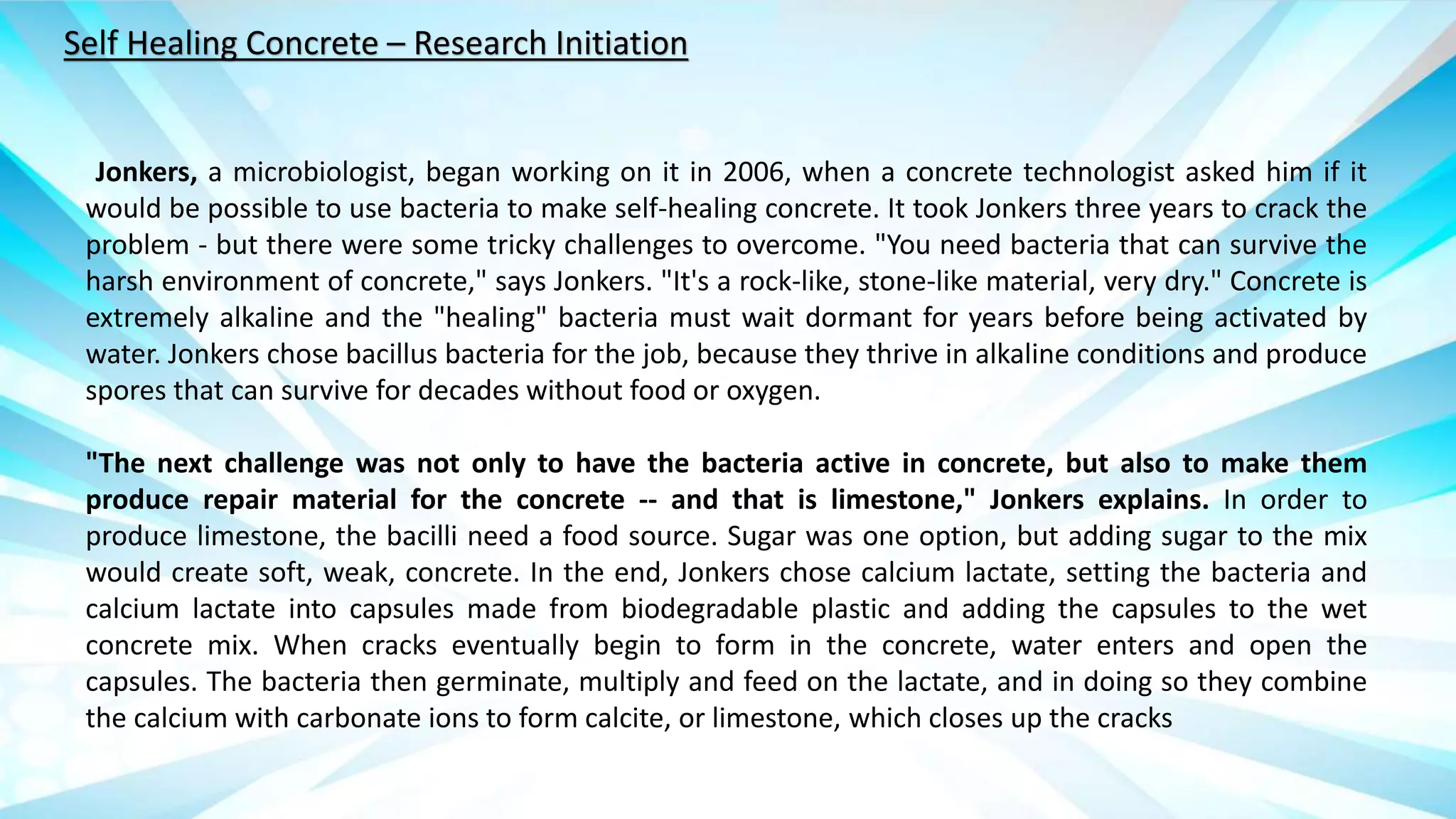 Advance Concrete Technology - Self healing concrete | PPTX