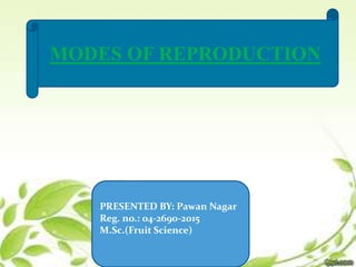 MODES OF REPRODUCTION
PRESENTED BY: Pawan Nagar
Reg. no.: 04-2690-2015
M.Sc.(Fruit Science)
 