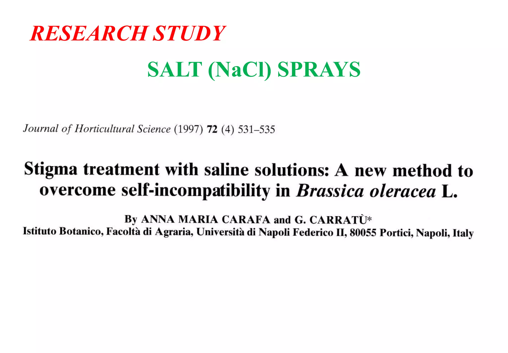 RESEARCH STUDY
SALT (NaCl) SPRAYS
 