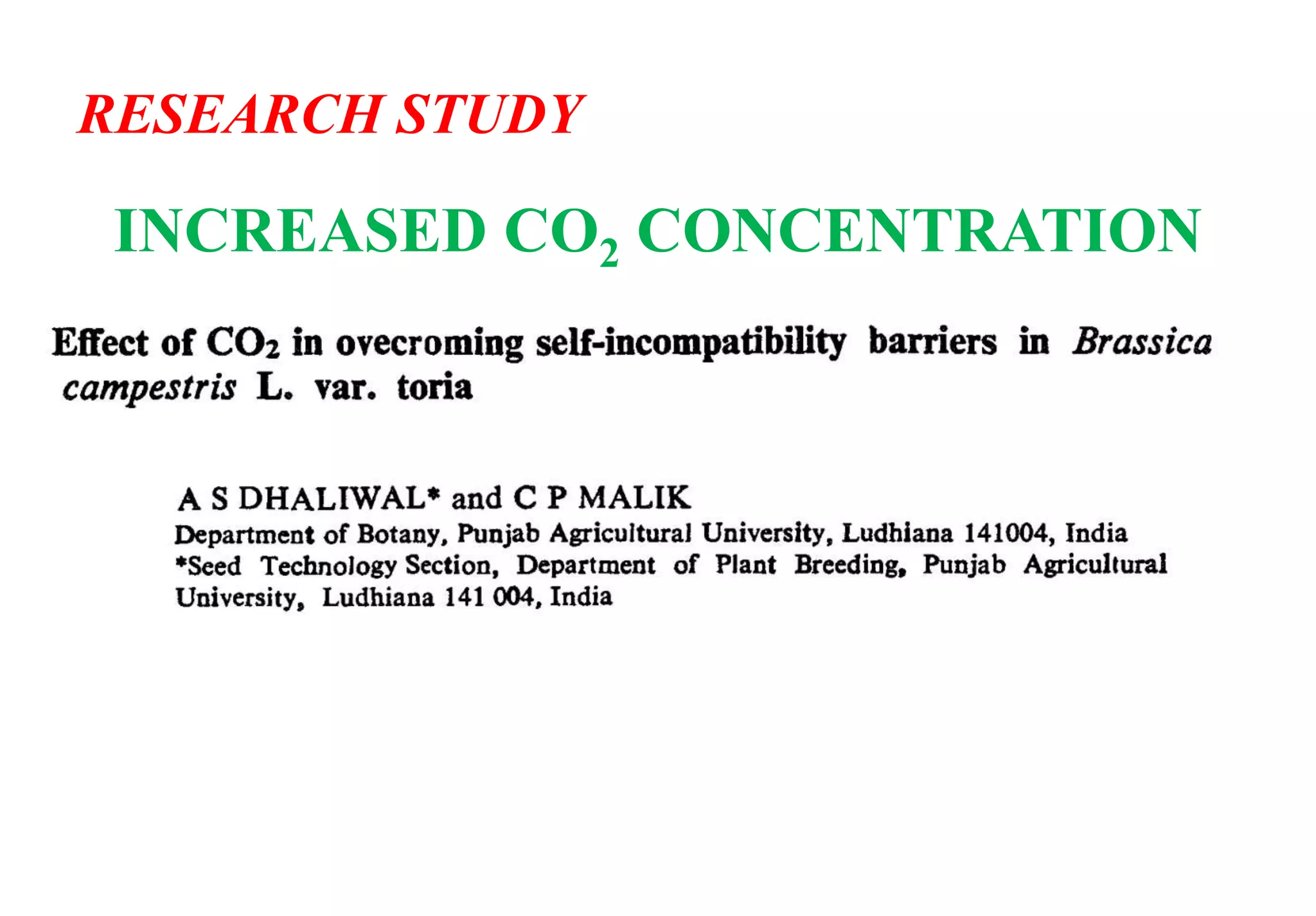 RESEARCH STUDY
INCREASED CO2 CONCENTRATION
 