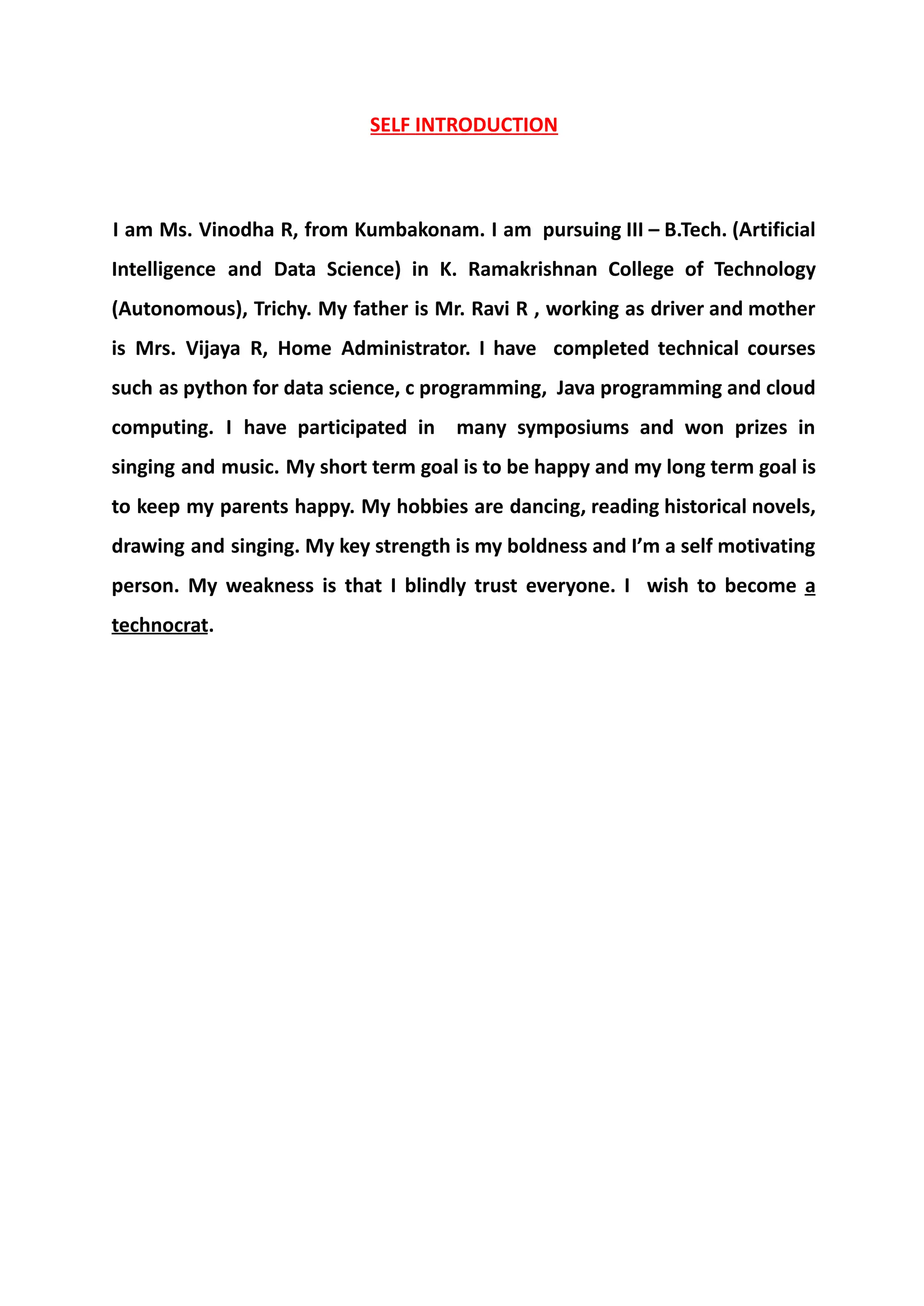 Vinodha Ravi Ad21062 Self Introduction Pdf