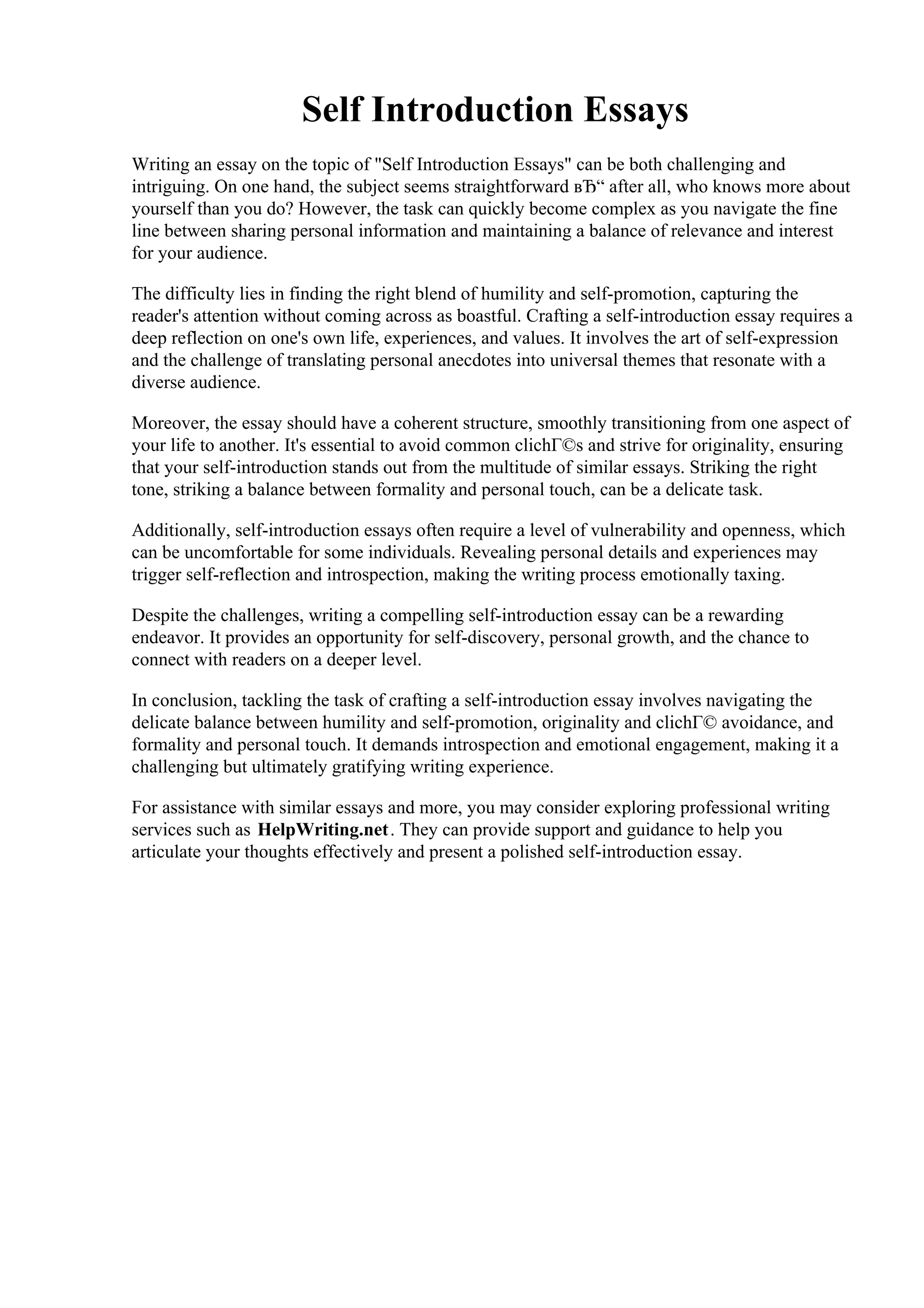 Self Introduction Essays. 001 Essay About Myself Introduction Bunch ...