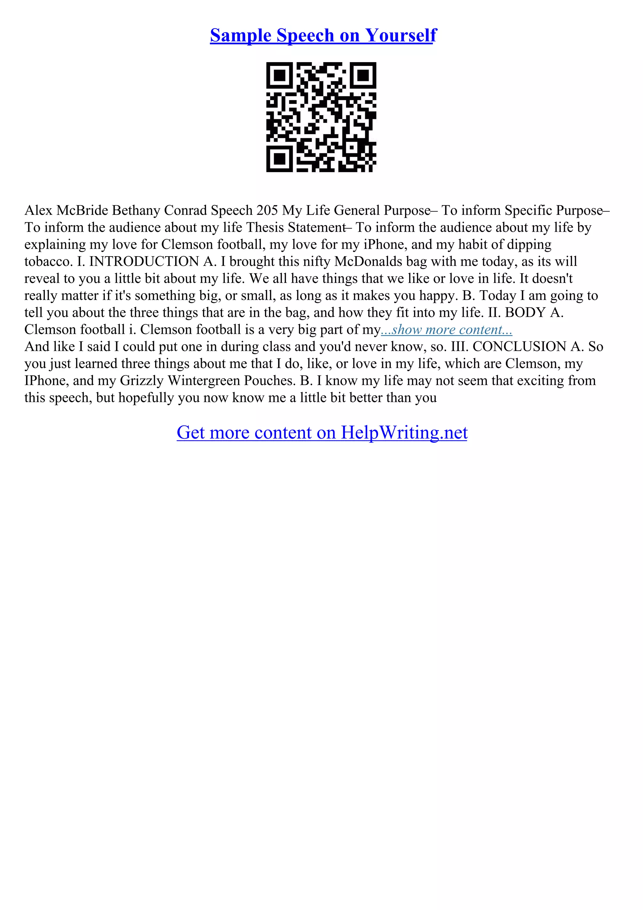 Self Introduction Essay Sample | PDF