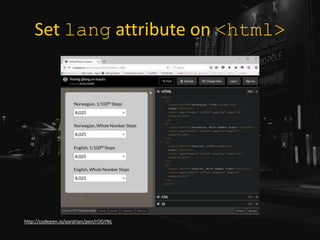 Set lang attribute on <html>
http://codepen.io/aardrian/pen/rOGYNL
 
