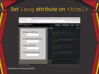 Set lang attribute on <html>
http://codepen.io/aardrian/pen/rOGYNL
 