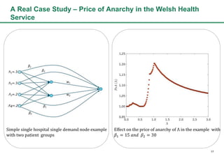 17
A Real Case Study C Price of Anarchy in the Welsh Health
Service
Simple single hospital single demand node example
with two patient groups
Effect on the price of anarchy of  in the example with
?1 = 15 ??? ?2 = 30
 