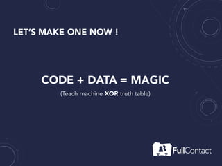 LET’S MAKE ONE NOW !
CODE + DATA = MAGIC
(Teach machine XOR truth table)
 
