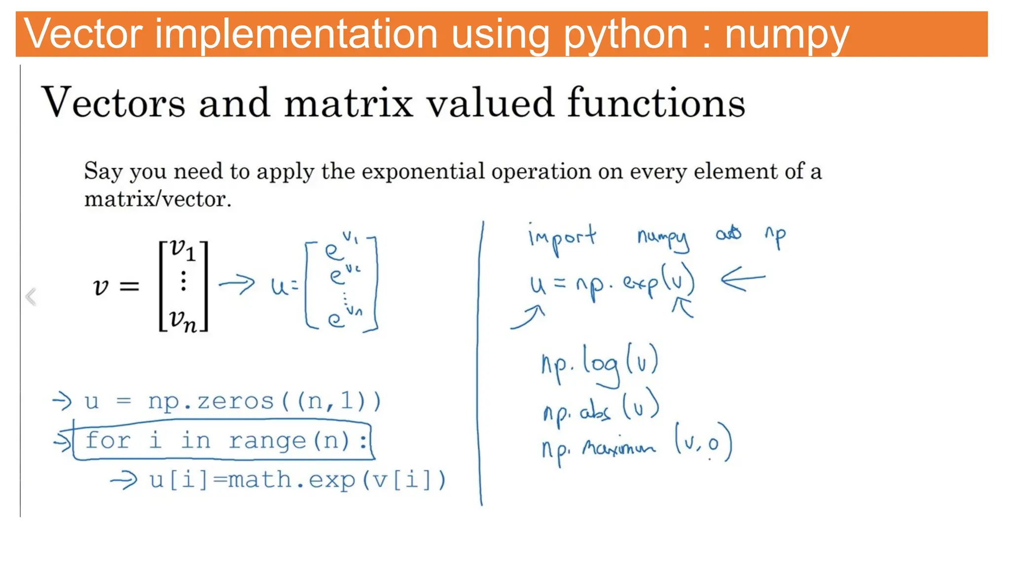 Vector implementation using python : numpy
 