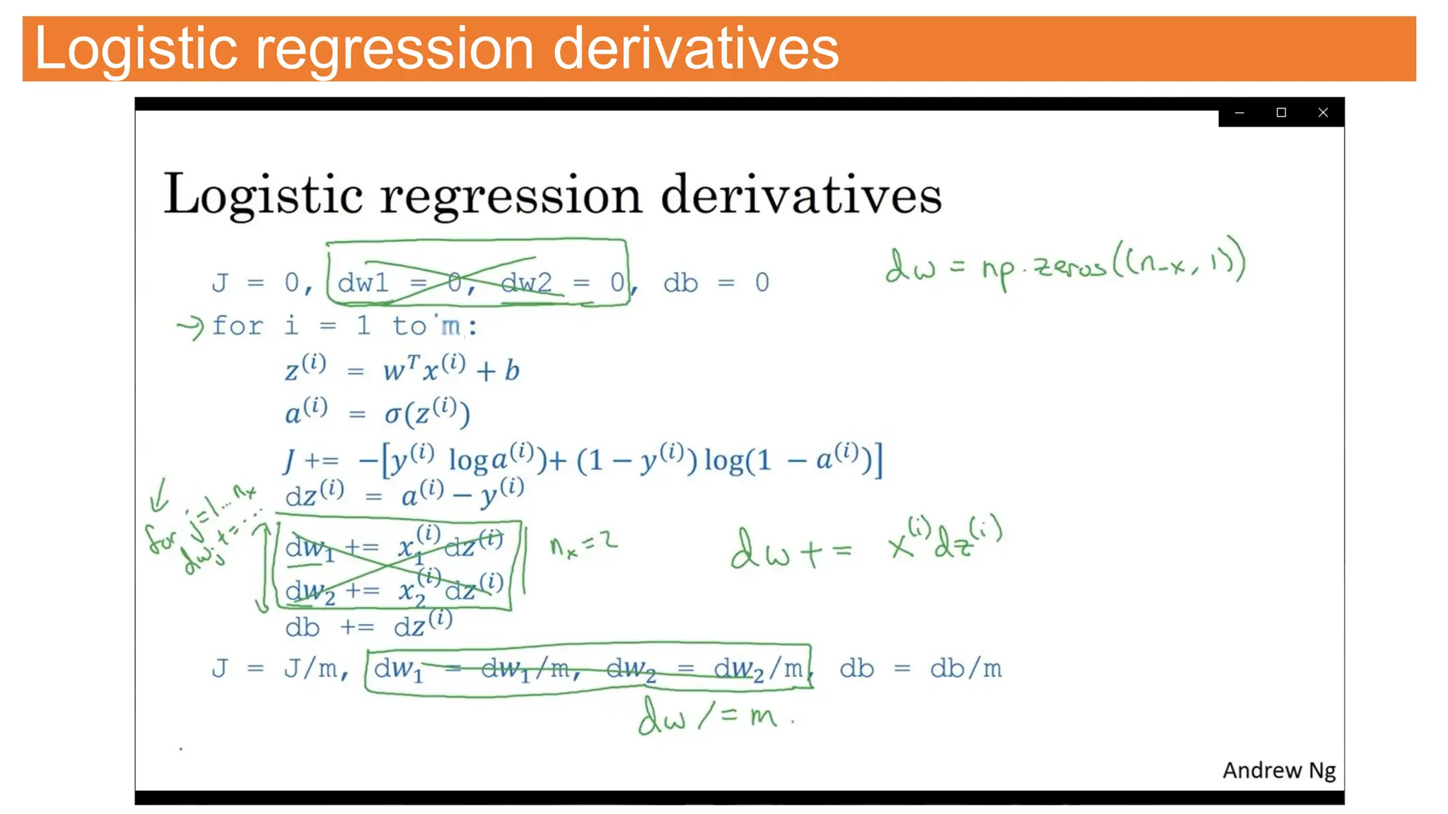 Logistic regression derivatives
 