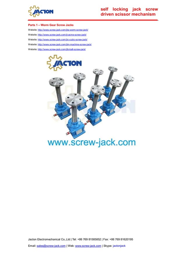 Self locking jack screw driven scissor mechanism, worm gear screw jack
