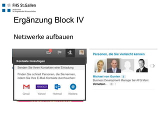 Ergänzung Block IV
Netzwerke aufbauen
 