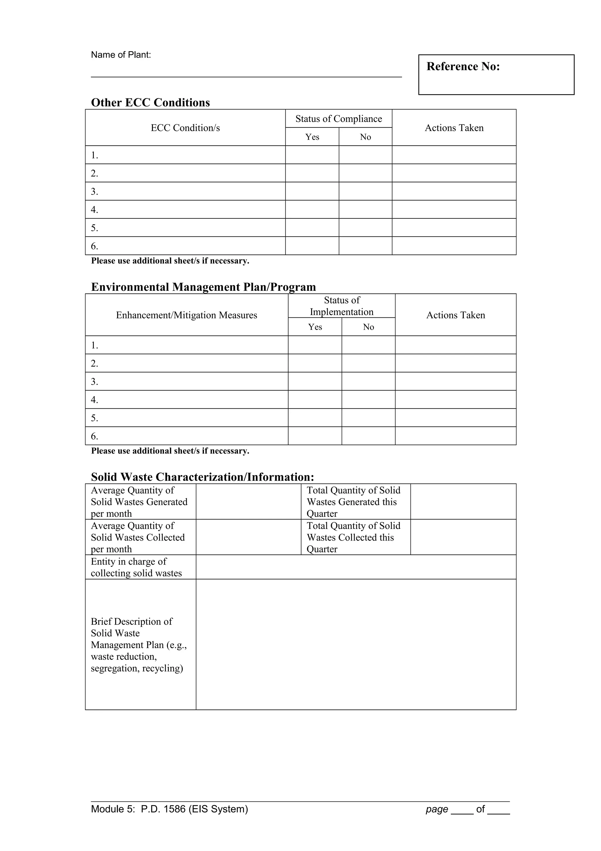 DENR Self monitoring report (SMR) Quarterly Report Form | DOC