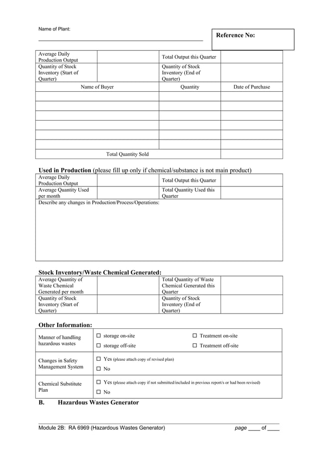 DENR Self monitoring report (SMR) Quarterly Report Form | DOC