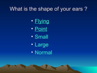What is the shape of your ears ? Flying Point Small Large Normal 