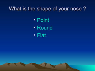 What is the shape of your nose ? Point Round Flat 