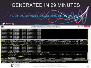 PAGE 12 | GRACE HOPPER CELEBRATION 2018
PRESENTED BY ANITAB.ORG AND THE ASSOCIATION FOR COMPUTING MACHINERY 12
GENERATED IN 29 MINUTES
#GHC18
 