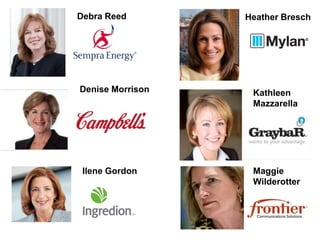 Debra Reed        Heather Bresch




Denise Morrison    Kathleen
                   Mazzarella




 Ilene Gordon      Maggie
                   Wilderotter
 